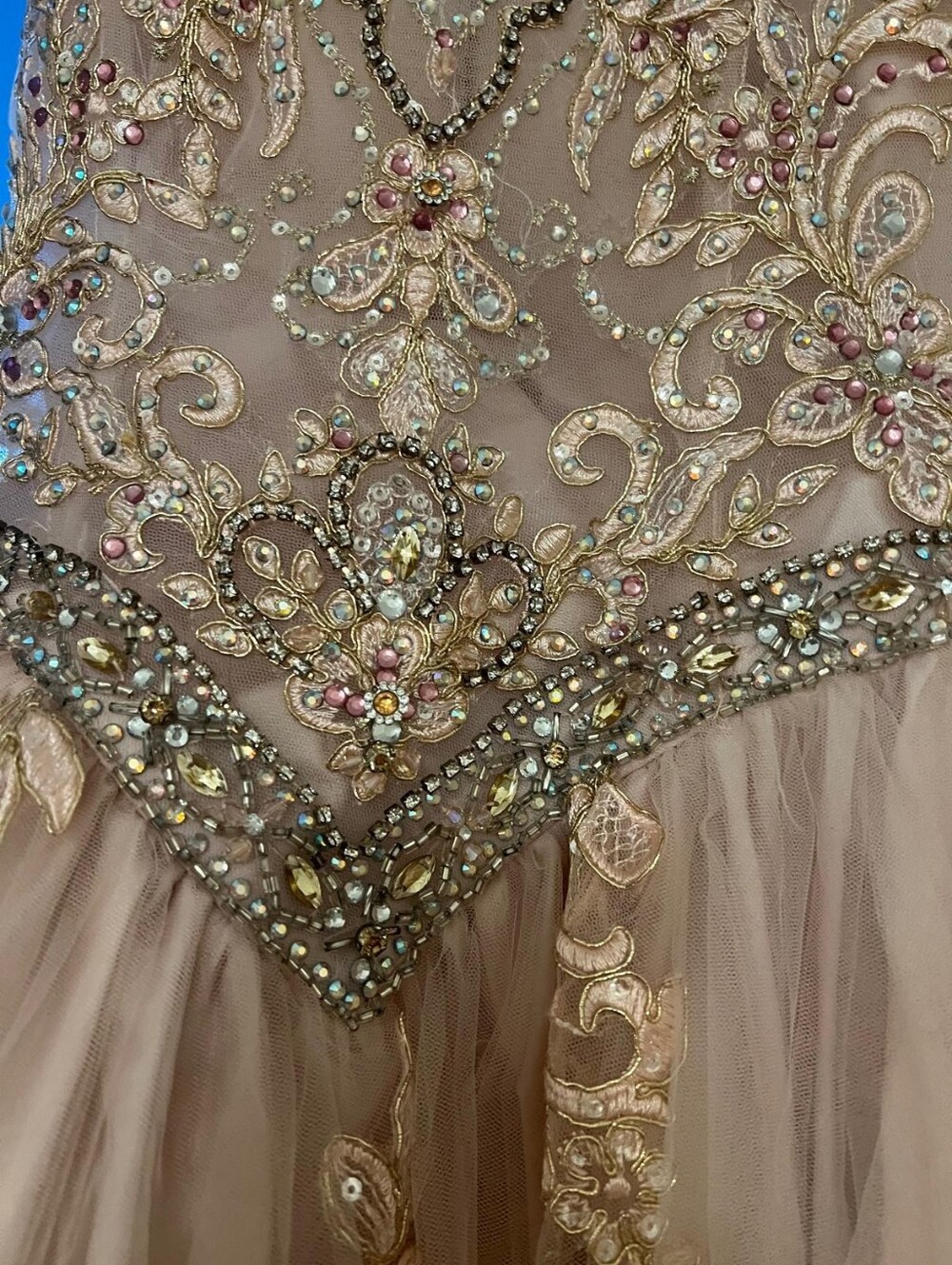 Blush Pink Ball Gown with Embroidered Bodice - Picture 12 of 16